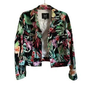 Zara Trafaluc Tropical Printed Cropped Denim Button‎ Front Jacket - Size Medium